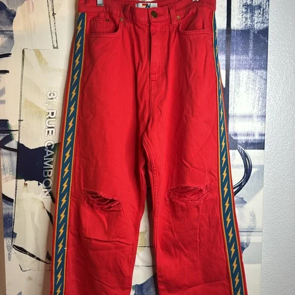 BOLT STRIPE HI RISE WIDE-LEG GYPSYJEAN size 30 inseam 30”